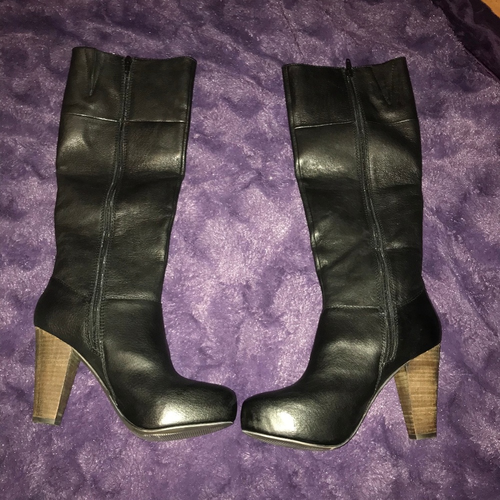 Steve Madden "Rikki" black leather knee high boots